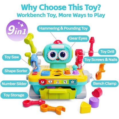 iPlay, iLearn Toddler Musical Workbench Toy, 1 Year Boy Gift, Baby Tool Set