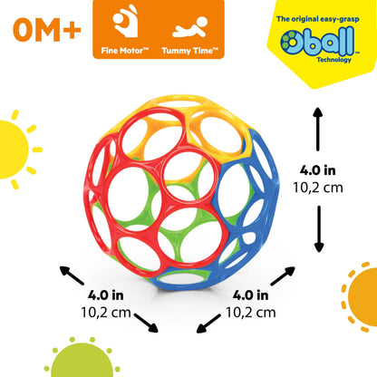 Bright Starts Oball Easy Grasp Classic Ball BPA-Free Infant Toy in Red, Yellow, Green, Blue, Age