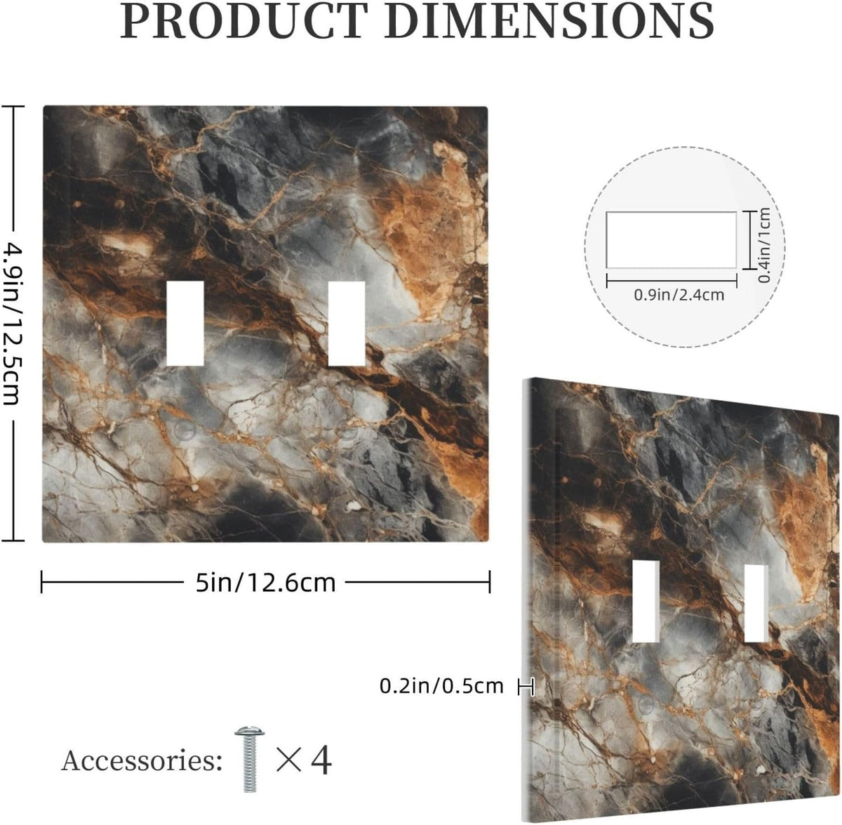 Brown Marble Granite Golden Lines Print Decorative Switch Plates 2 Gang Double Toggle Outlet Light