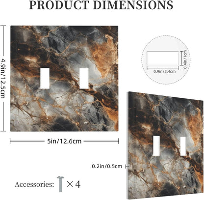 Brown Marble Granite Golden Lines Print Decorative Switch Plates 2 Gang Double Toggle Outlet Light