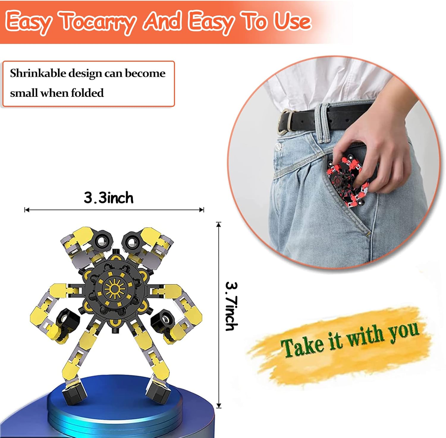 12 Pack Funny Sensory Fidget Toys,Deformable Chain DIY Robot Spinners Fingertip Stress Relief Gyro