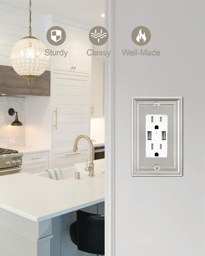 2-Pack Decorator Wall Plate, Satin Nickel Electrical Outlet Cover Plate for Receptacle, Dimmer