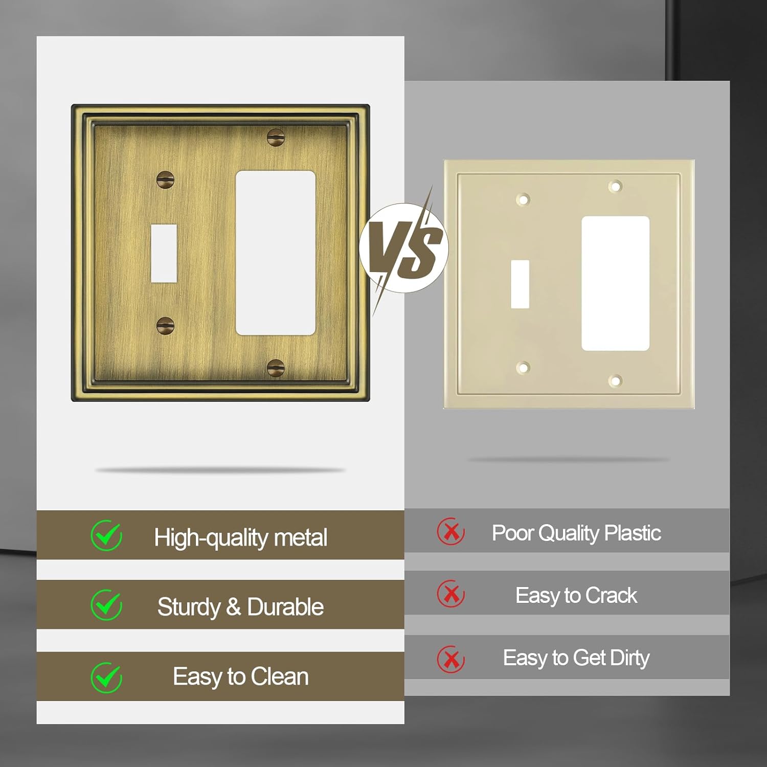 Combination Metal Light Switch Covers Wall Plate, 1 Toggle/1 Decorator Switch Plate Outlet Covers