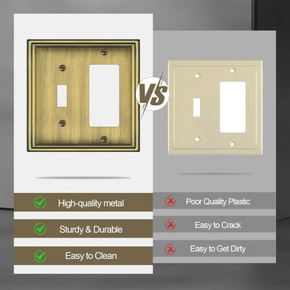 Combination Metal Light Switch Covers Wall Plate, 1 Toggle/1 Decorator Switch Plate Outlet Covers