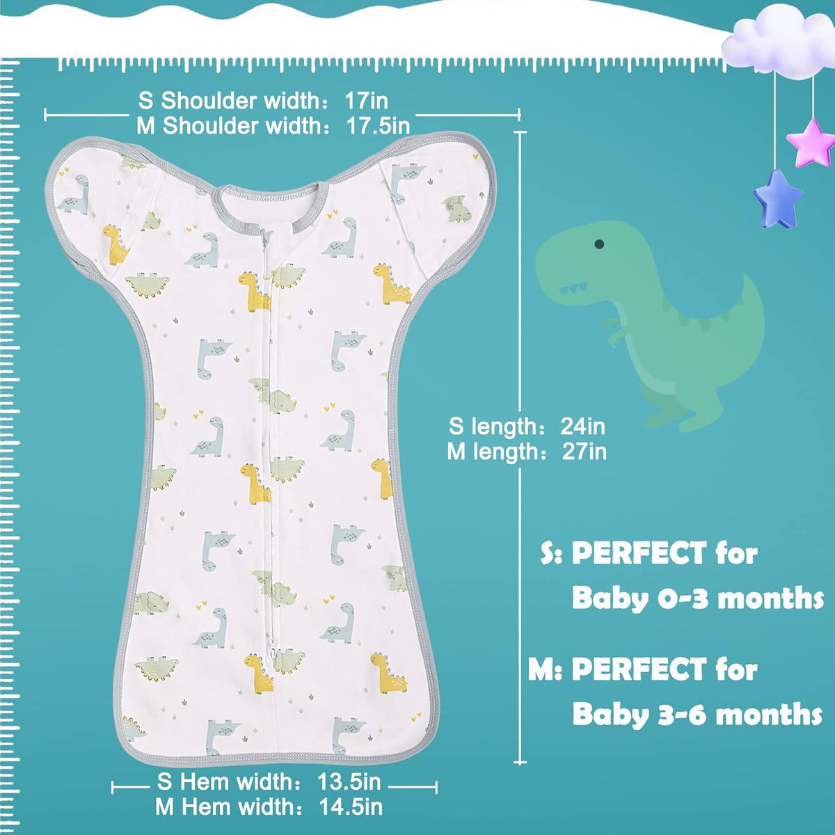 2 Pack Transition Swaddle with 2 Way Zipper, 2 in 1 Arms in/Out Transitional Arms Up Swaddle, 100%