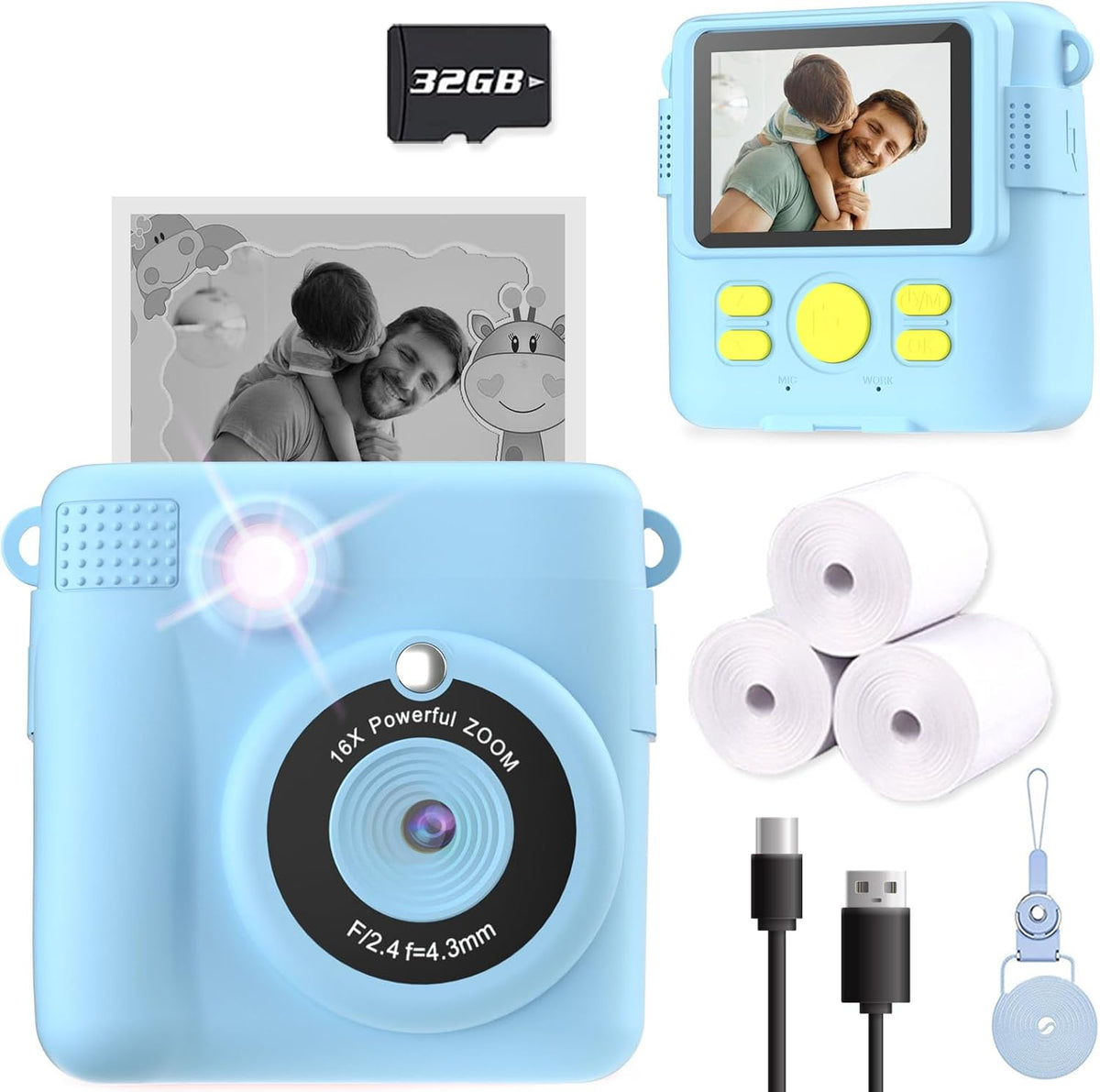 Kids Camera Instant Print, Christmas Birthday Gifts for Kids Age 3-12, Selfie Digital Camera with