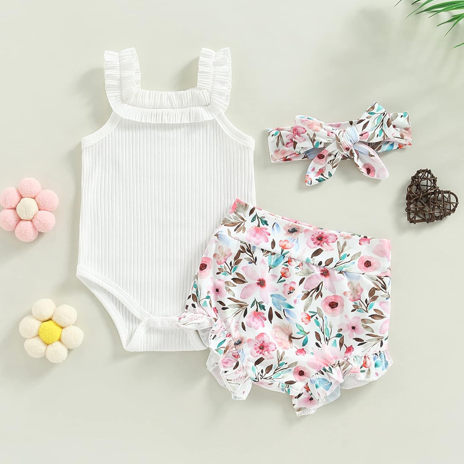 fhutpw Baby Girl Clothes Summer Cute Outfits 3 6 12 18 Months Spaghetti Strap Romper & Floarl