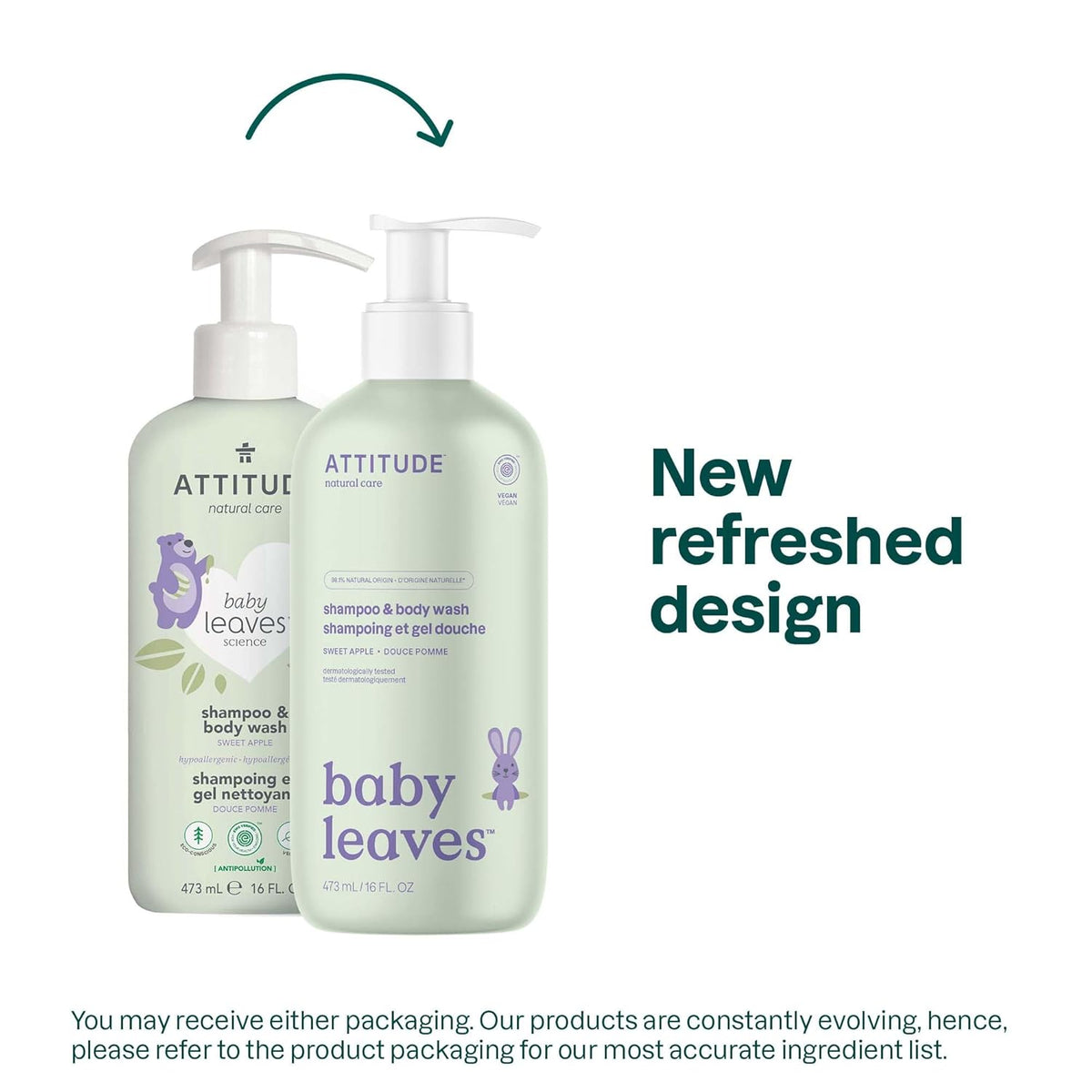 ATTITUDE 2-in-1 Baby Hair Shampoo and Body Wash, EWG Verified, Plant- and Mineral-Based