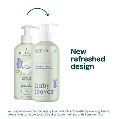 ATTITUDE 2-in-1 Shampoo and Body Wash for Baby, EWG Verified, Dermatologically Tested, Made with