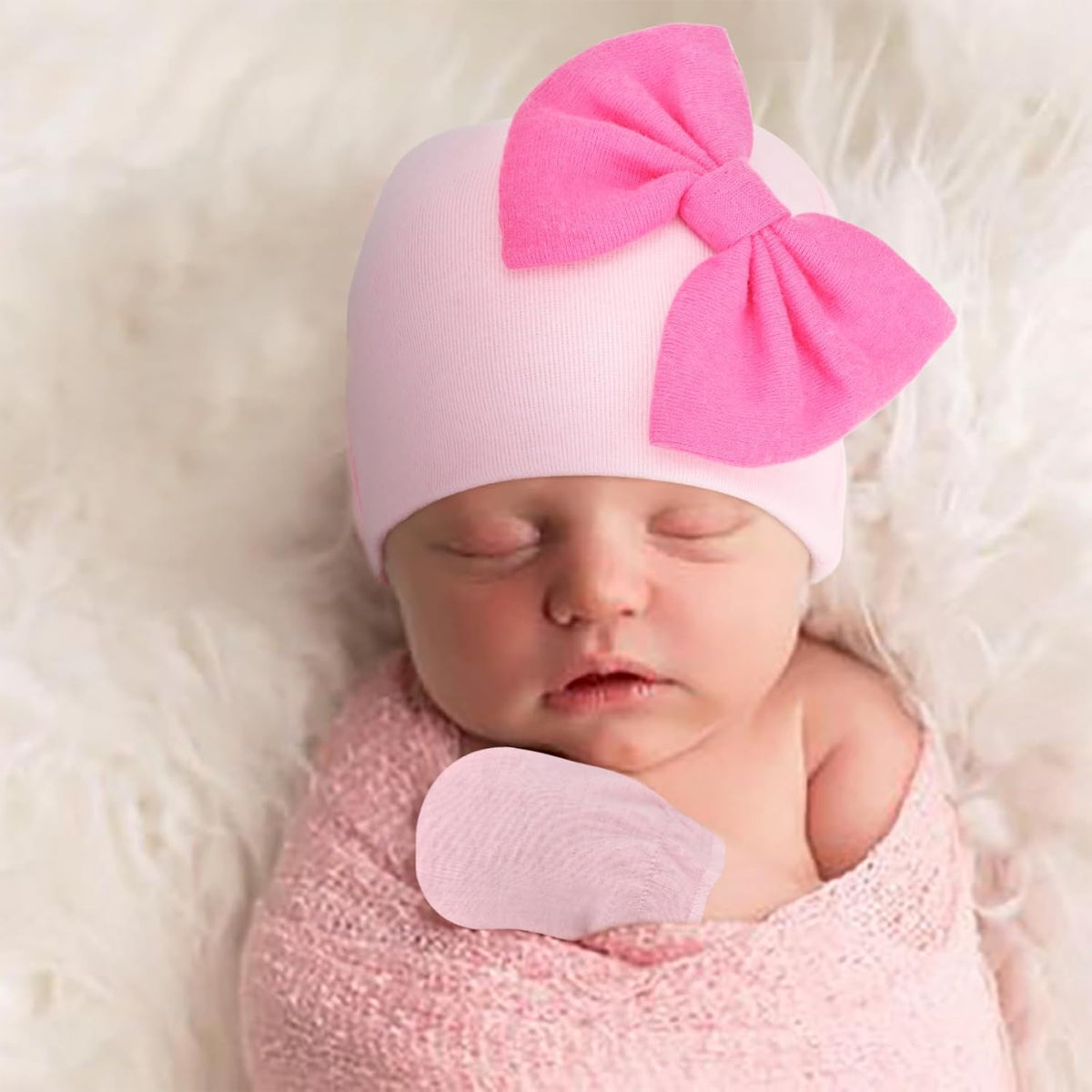 BQUBO Newborn Baby Hats Mittens Set Hospital Hat Beanie Infant Bow Hats Baby Gloves No Scratch