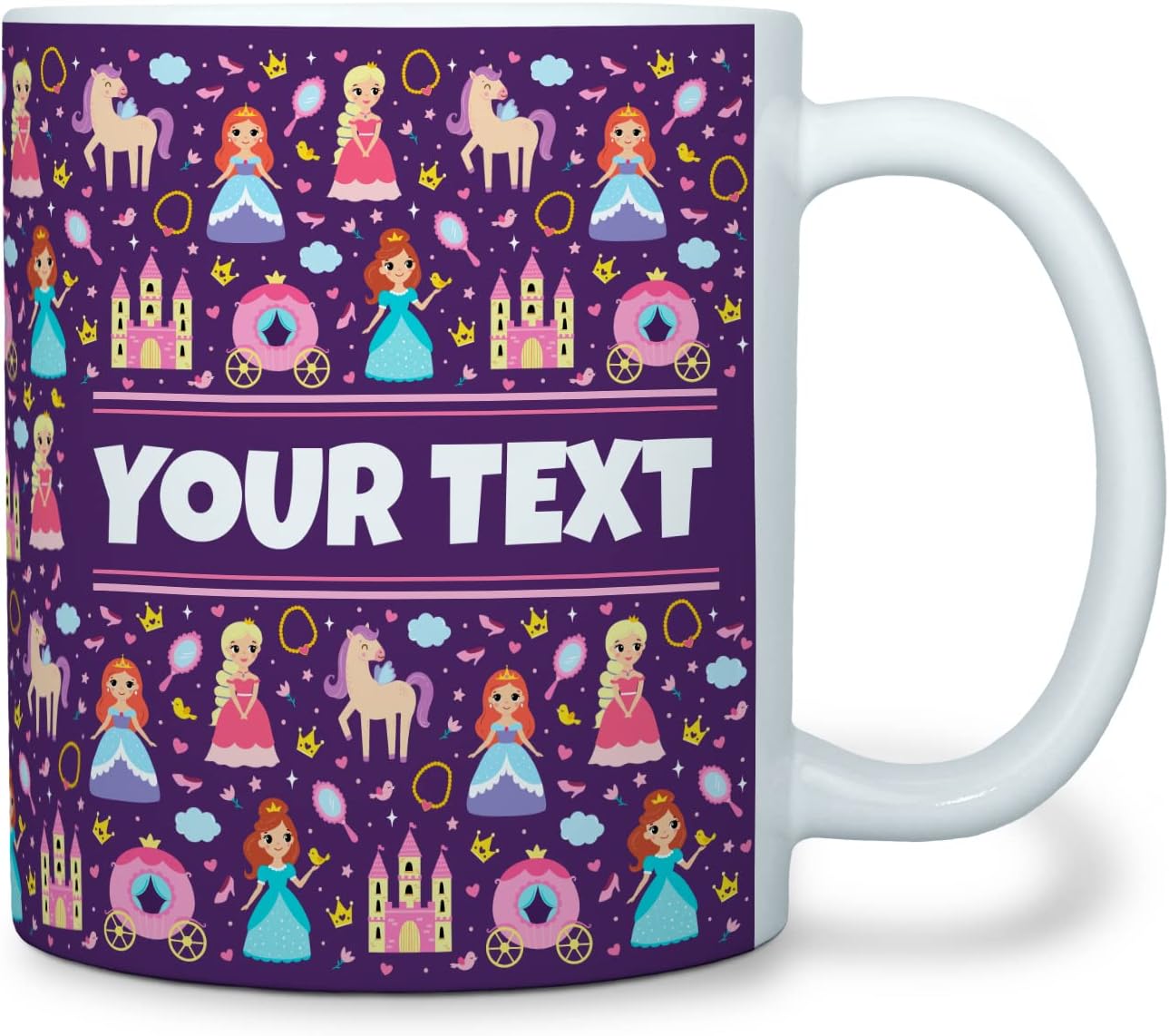 Personalized Mug for Kids - Princesses - Custom Name/Text, Ceramic Hot Chocolate/Cocoa/Coffee Cup