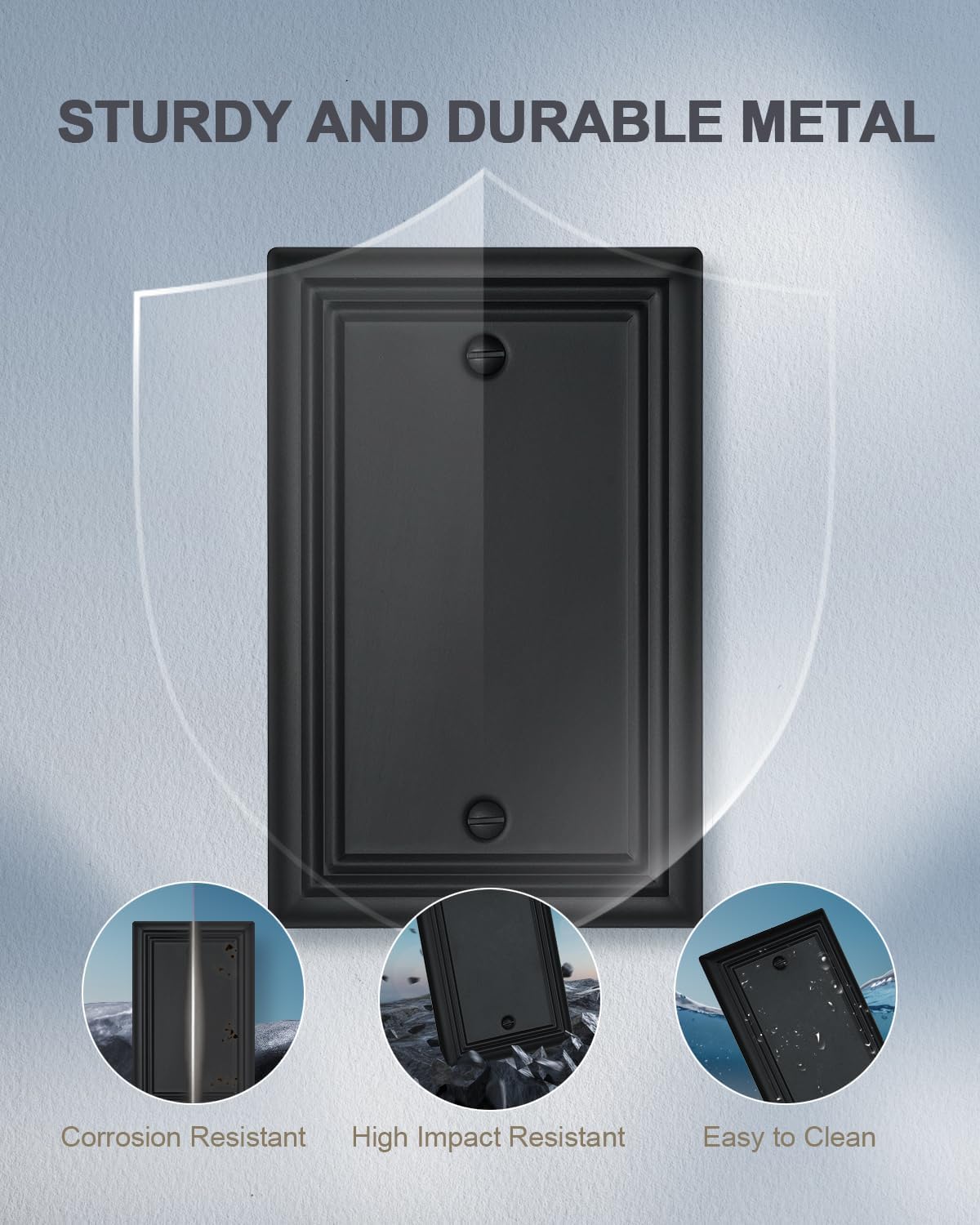 2-Pack Black Blank Wall Plates, No Device Blank Outlet Covers, Metal Electrical Covers for Unused