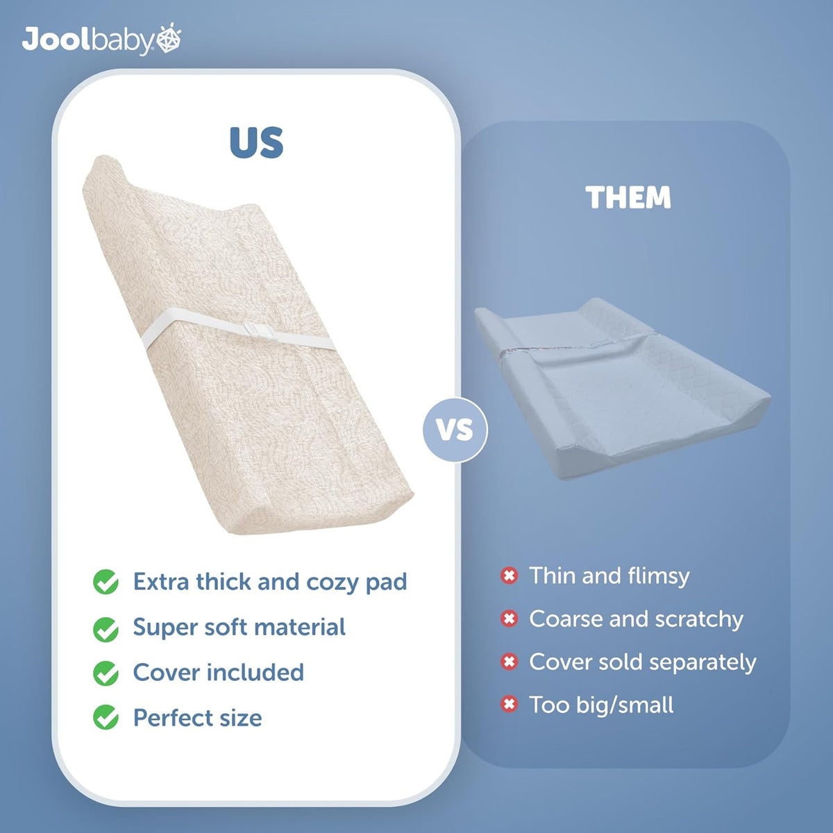 Jool Baby Soft Changing Pad + Washable Cover, Non-Slip - Fits Standard Changing Tables & Dressers