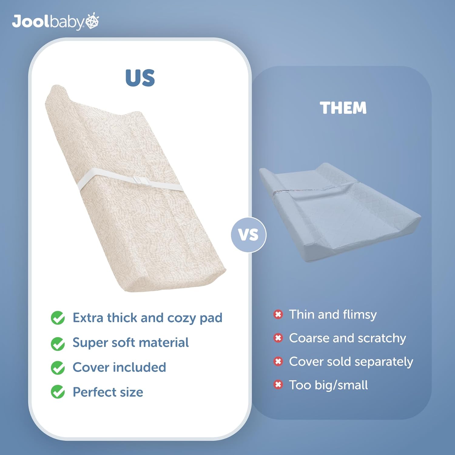 Jool Baby Soft Changing Pad + Washable Cover, Non-Slip - Fits Standard Changing Tables & Dressers