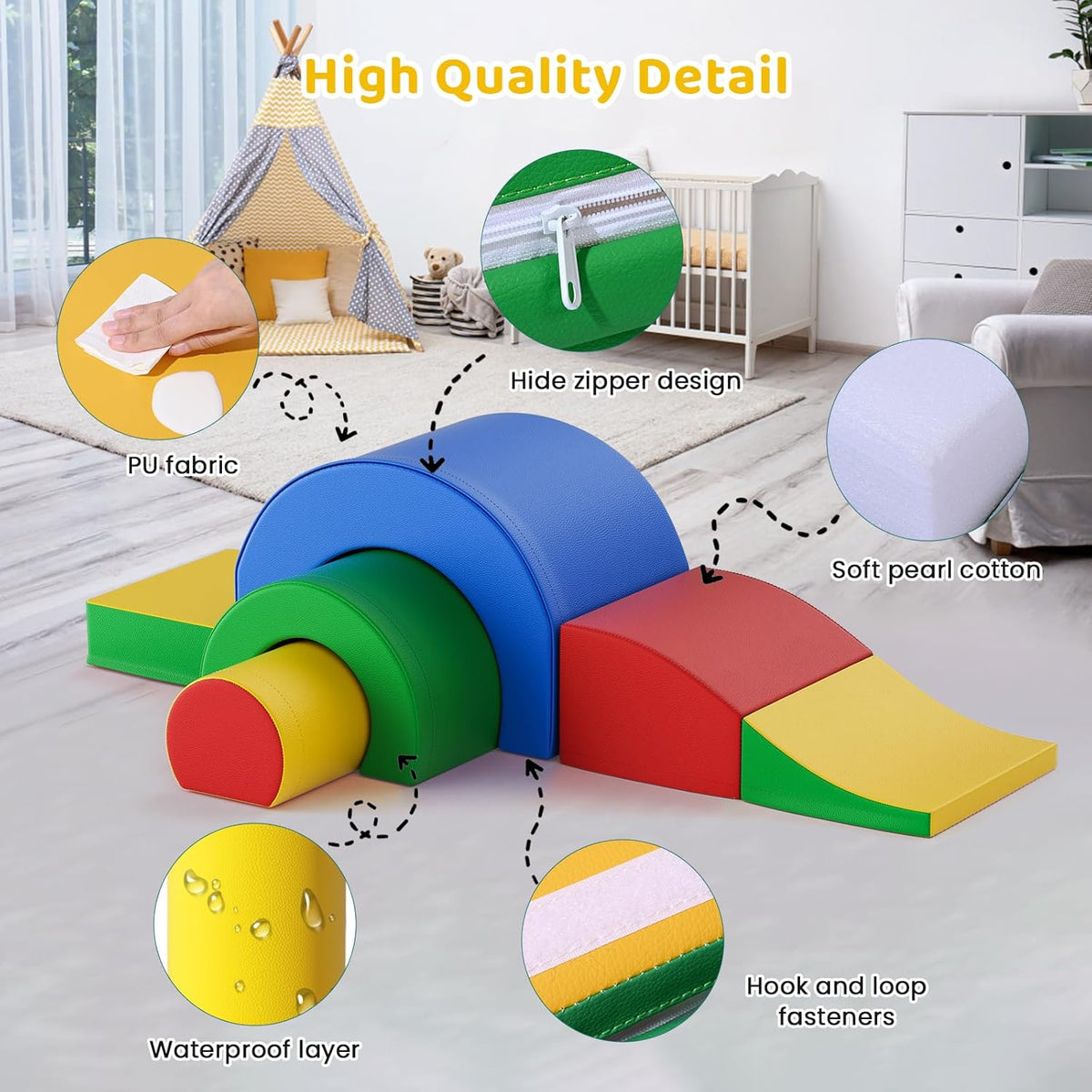 Lischwert Foam Climbing Blocks, Soft Climbing Toys for Toddlers, 5 Pieces Crawl and Climb Foam