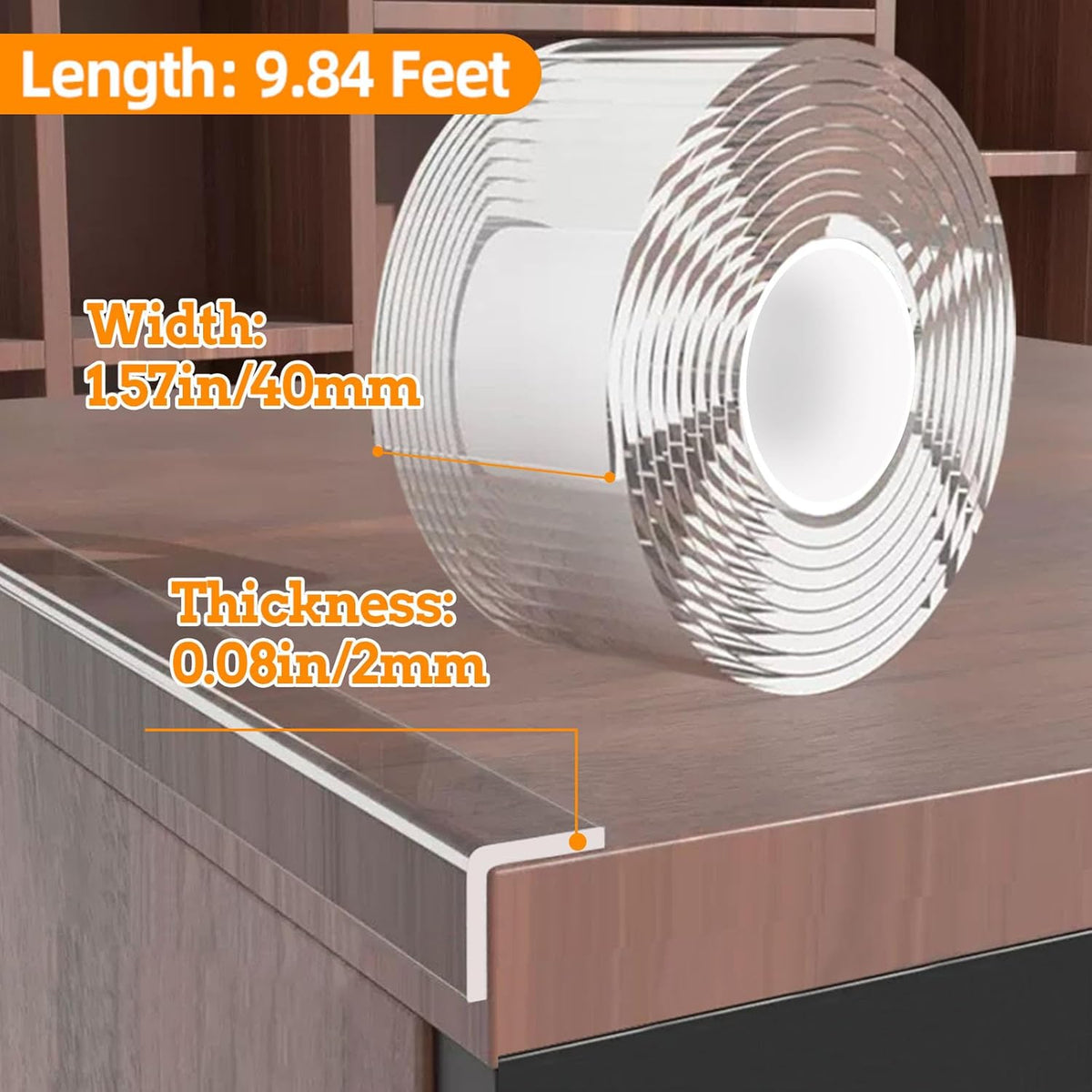 1.57 in x 9.84 FT,Clear Edge Protector Strip Sharp Edge Wrap Cover Tape,Self Adhesive Protective