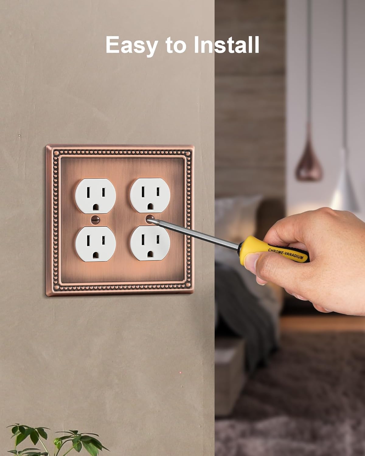 2-Pack Double Duplex Outlet Cover, Metal Switch Plates and Outlet Covers, Antique Copper Pearls