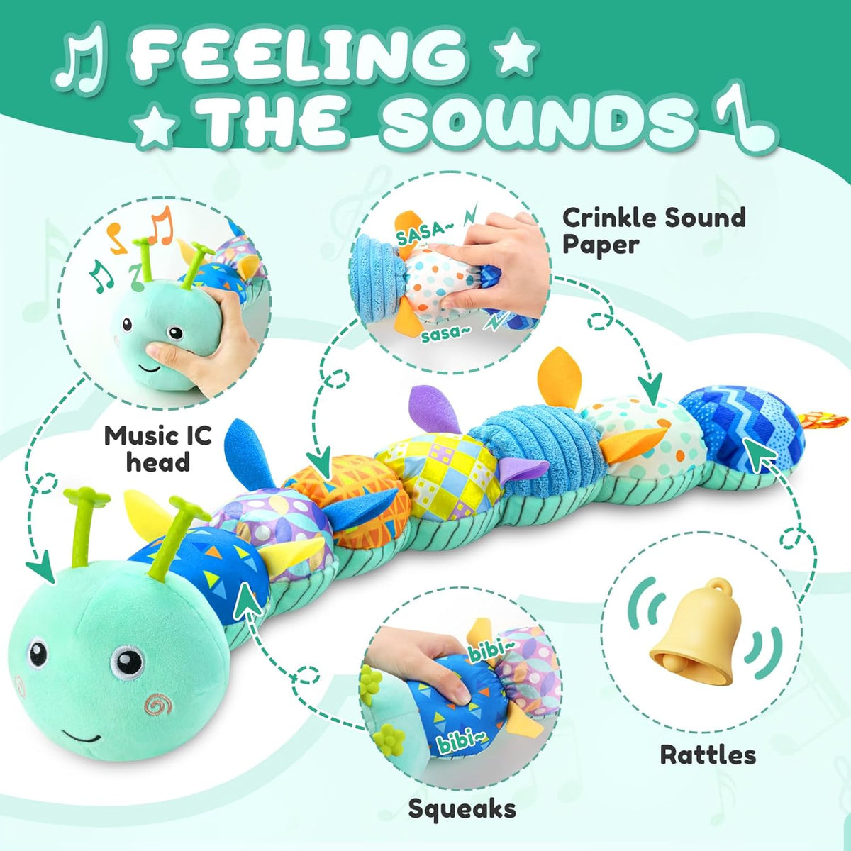 Baby Toys 0 to 12 Months, Musical Stuffed Animal Activity Soft Toy with Multi-Sensory Crinkle