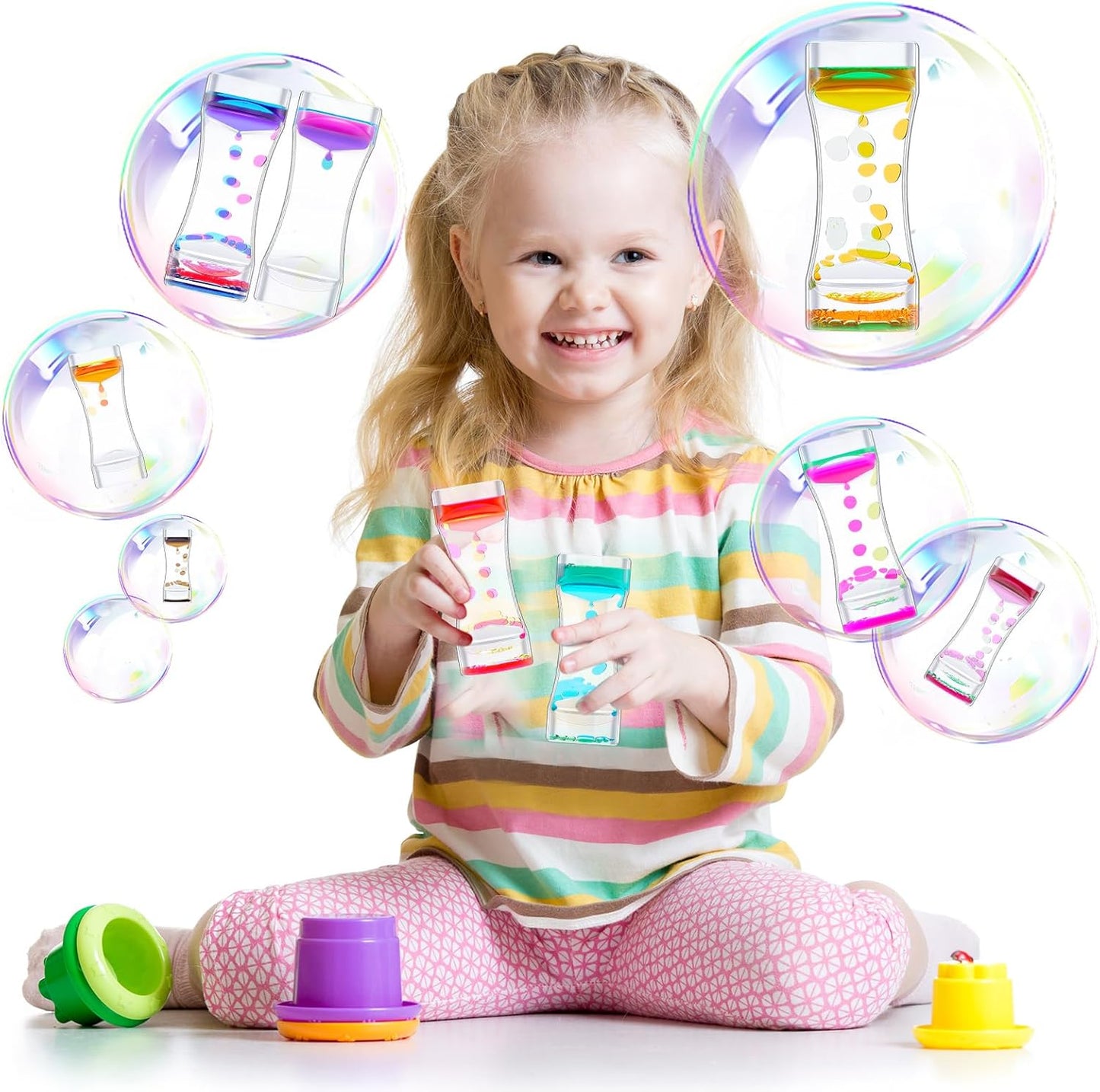 18 Pcs Liquid Motion Bubbler Timer Sensory Toys Colorful Hourglass Desktop Fidget Calming Toys for