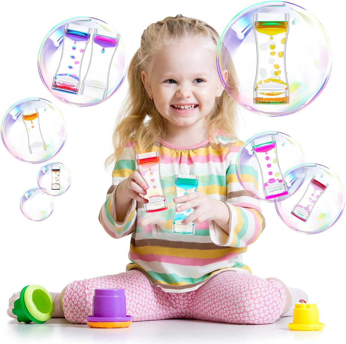 18 Pcs Liquid Motion Bubbler Timer Sensory Toys Colorful Hourglass Desktop Fidget Calming Toys for