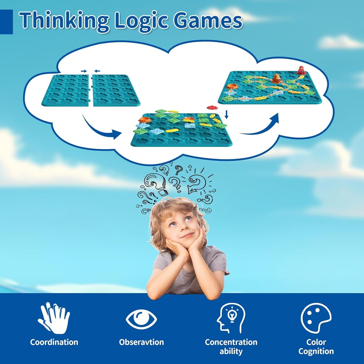 Kids Board Games Learning Toys, STEM Educational Logic Kits with 200+ Challenges & 4 Difficulty