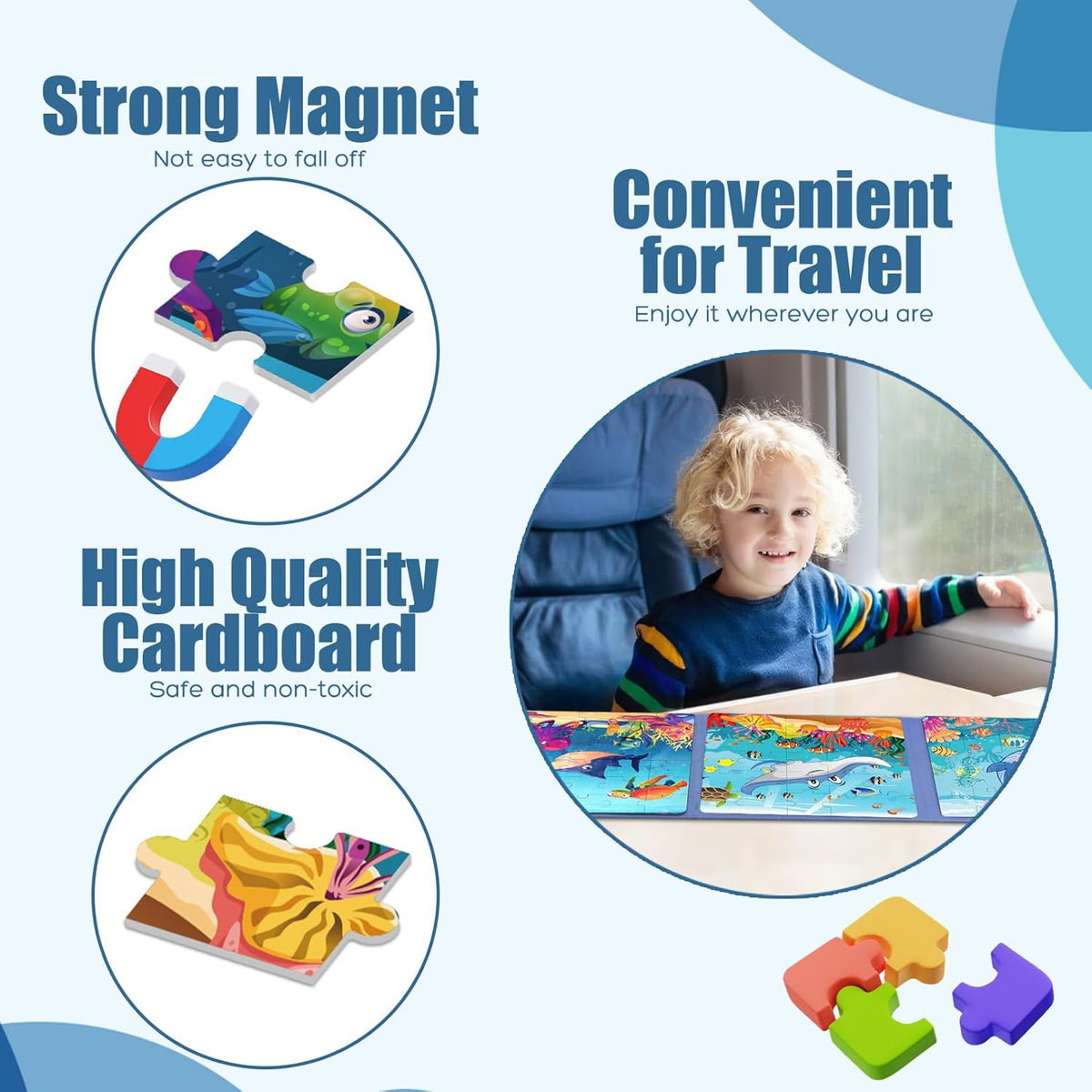 Magnetic Puzzles for Toddlers 3-5 , 75-Pieces Travel Toys , Sea Puzzles Ages 4-6, Educational