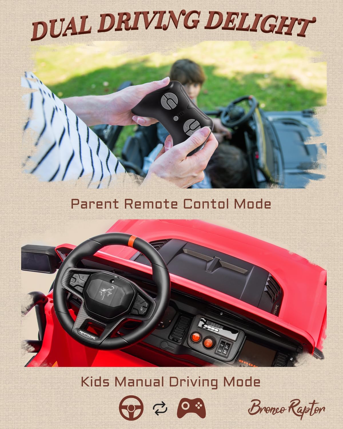 Ford Bronco 24V Ride on Toys for Boys & Girls, 2 Seater Kids Electric Car with Remote Control, Kids