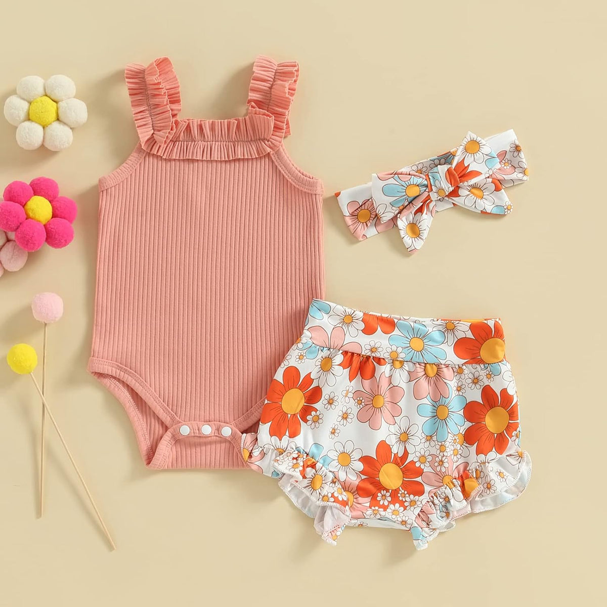 fhutpw Baby Girl Clothes Summer Cute Outfits 3 6 12 18 Months Spaghetti Strap Romper & Floarl