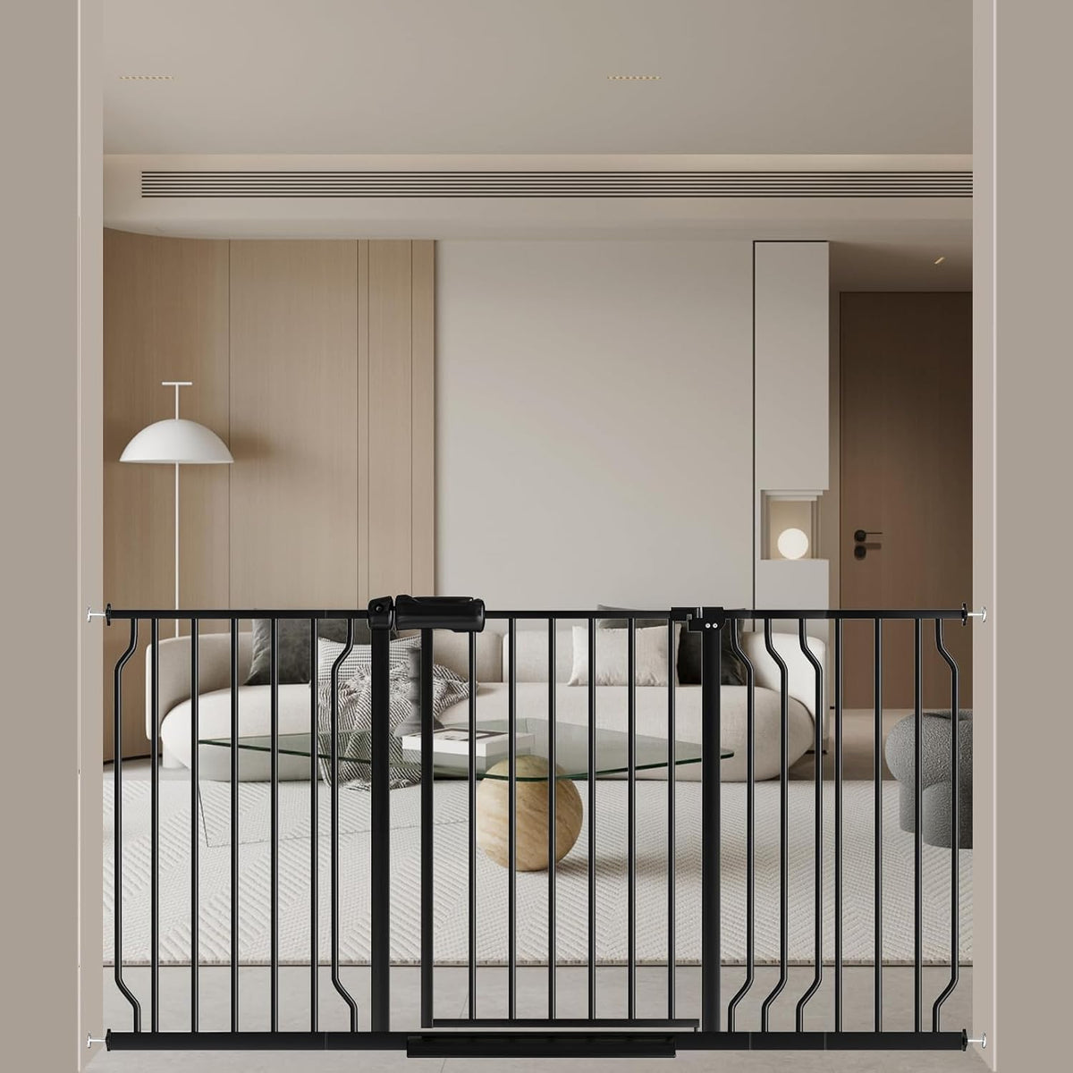WAOWAO Baby Gate 52.76-62.2" Extra Wide Pressure Mounted Walk Through Swing Auto Close Safety Black