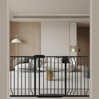 WAOWAO Baby Gate 52.76-62.2" Extra Wide Pressure Mounted Walk Through Swing Auto Close Safety Black