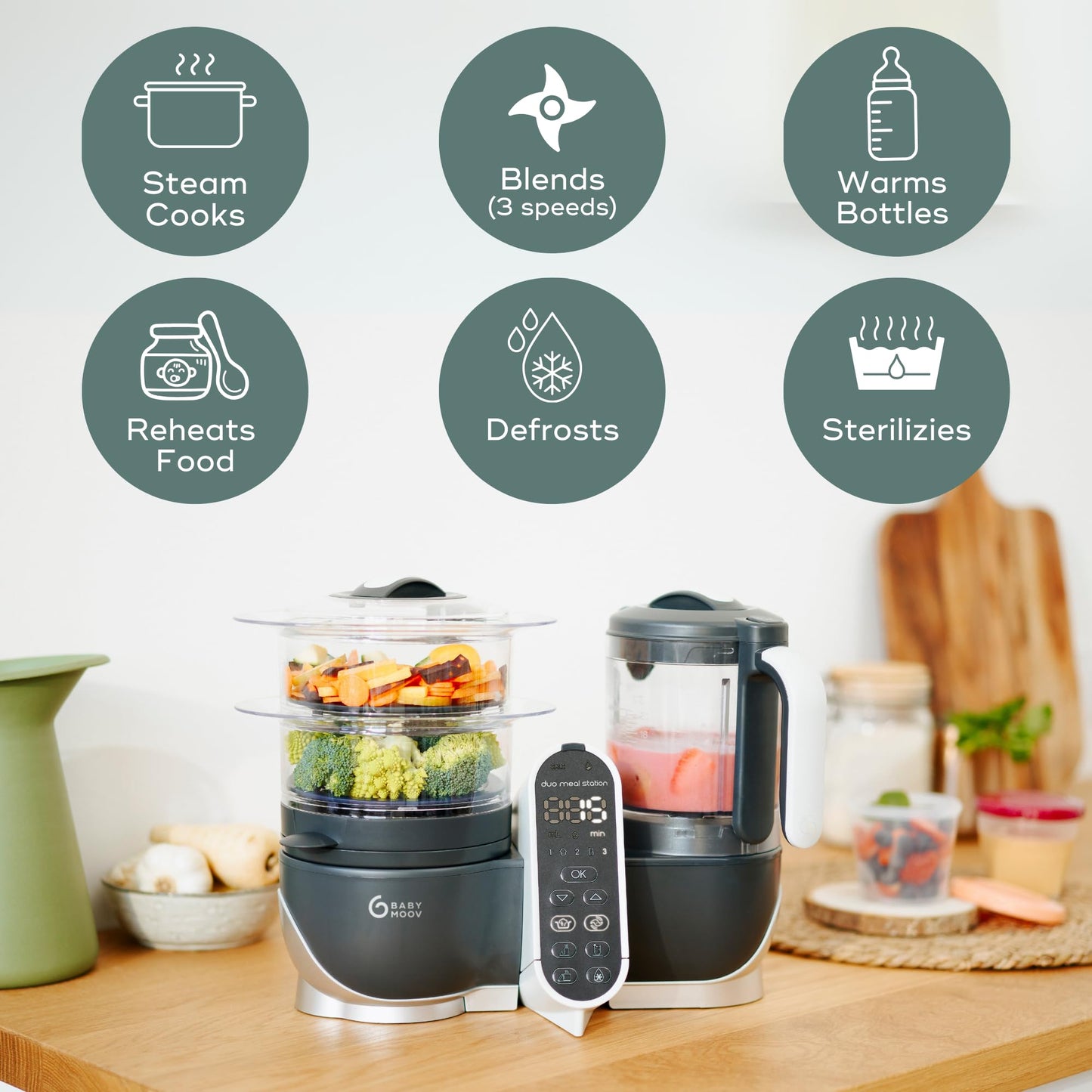 Babymoov Duo Meal Station: 6-in-1 Baby Food Maker | Steams, Blends, Warms, Defrosts, Sterilizes