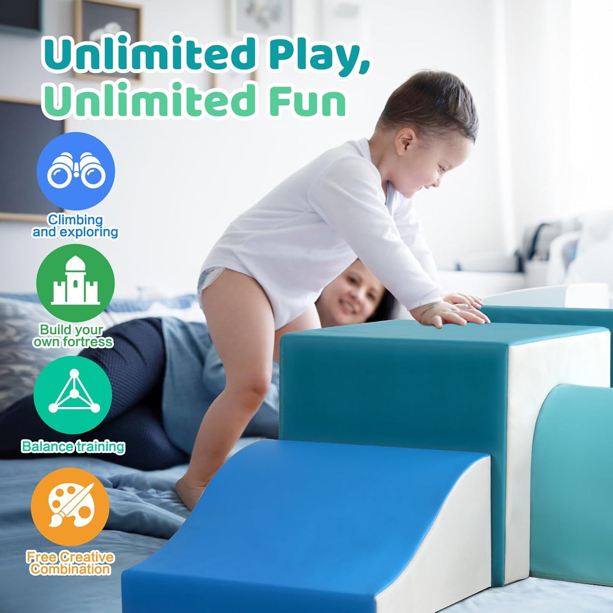 Sumbababy Foam Climbing Blocks for Toddlers: with a Tunnel - 4 PCS Foam Blocks - Kids Indoor