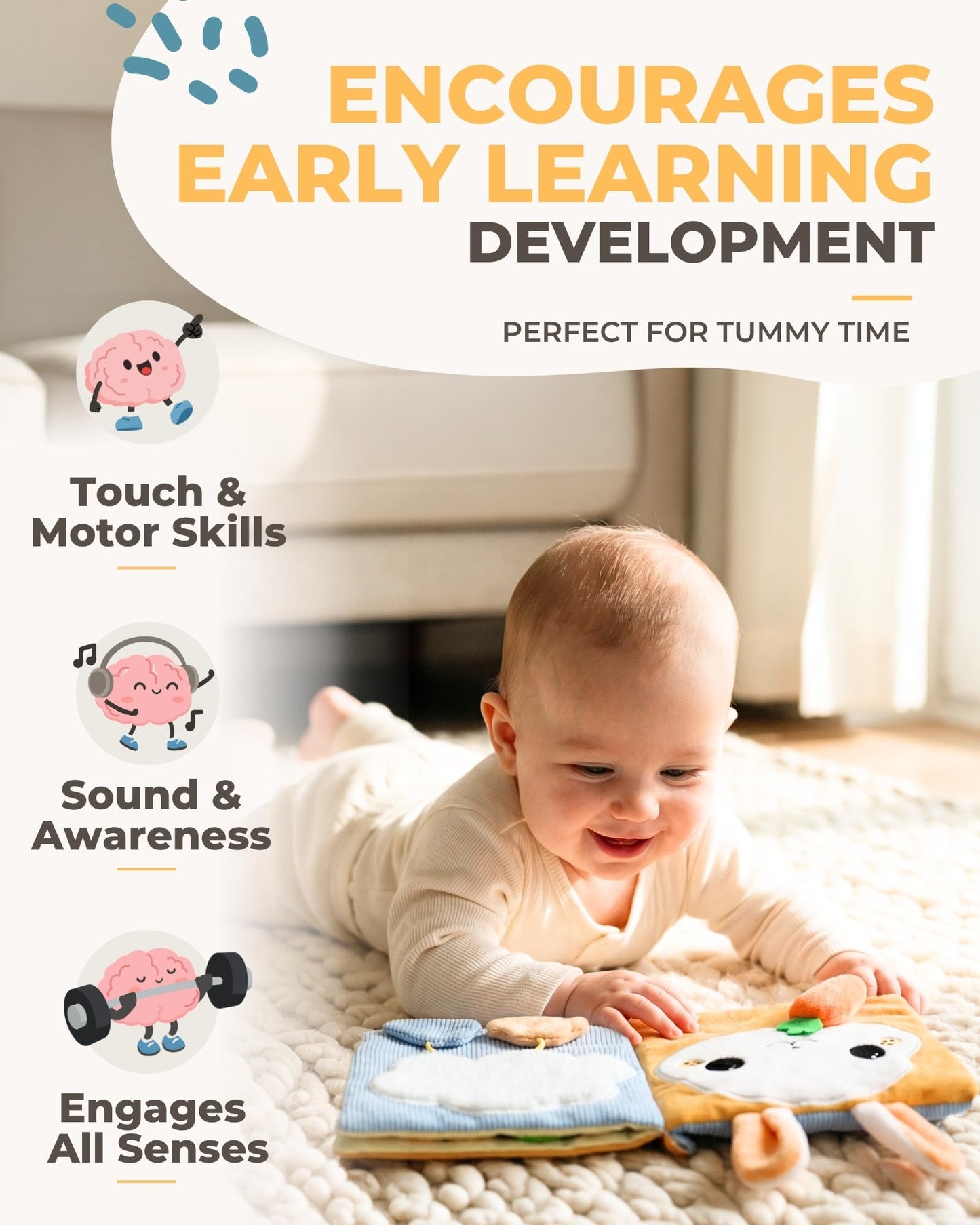 Toodly Soft Baby Book with Mirror - Crinkle Cloth Sensory Book, 0-18 Months