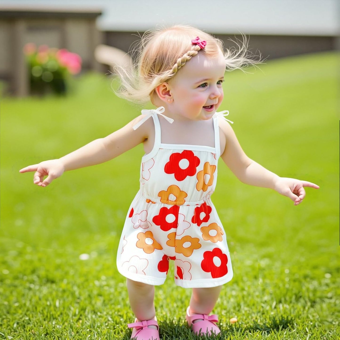 WZTYYDS Toddler Baby Girl Summer Clothes Floral Romper Tie-Up Strap Halter Jumpsuit Infant Summer