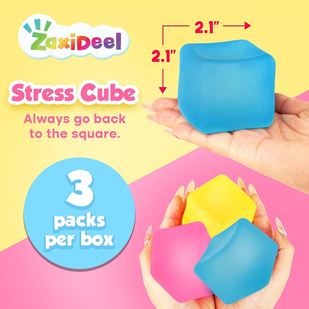 Fidget Toy Stress Cube 3 Pack - Squishy Fidget Toys for Anxiety Relief, High Density Gel Filled