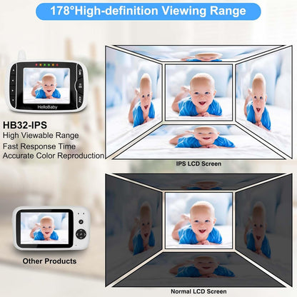 HelloBaby Baby Monitor with 2 Cameras, No WiFi, with Camera and Audio,Video, Night Vision 2-Way