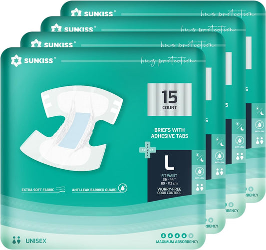 SUNKISS TrustPlus Adult Diapers with Maximum Absorbency, Disposable Incontinence Briefs with Tabs