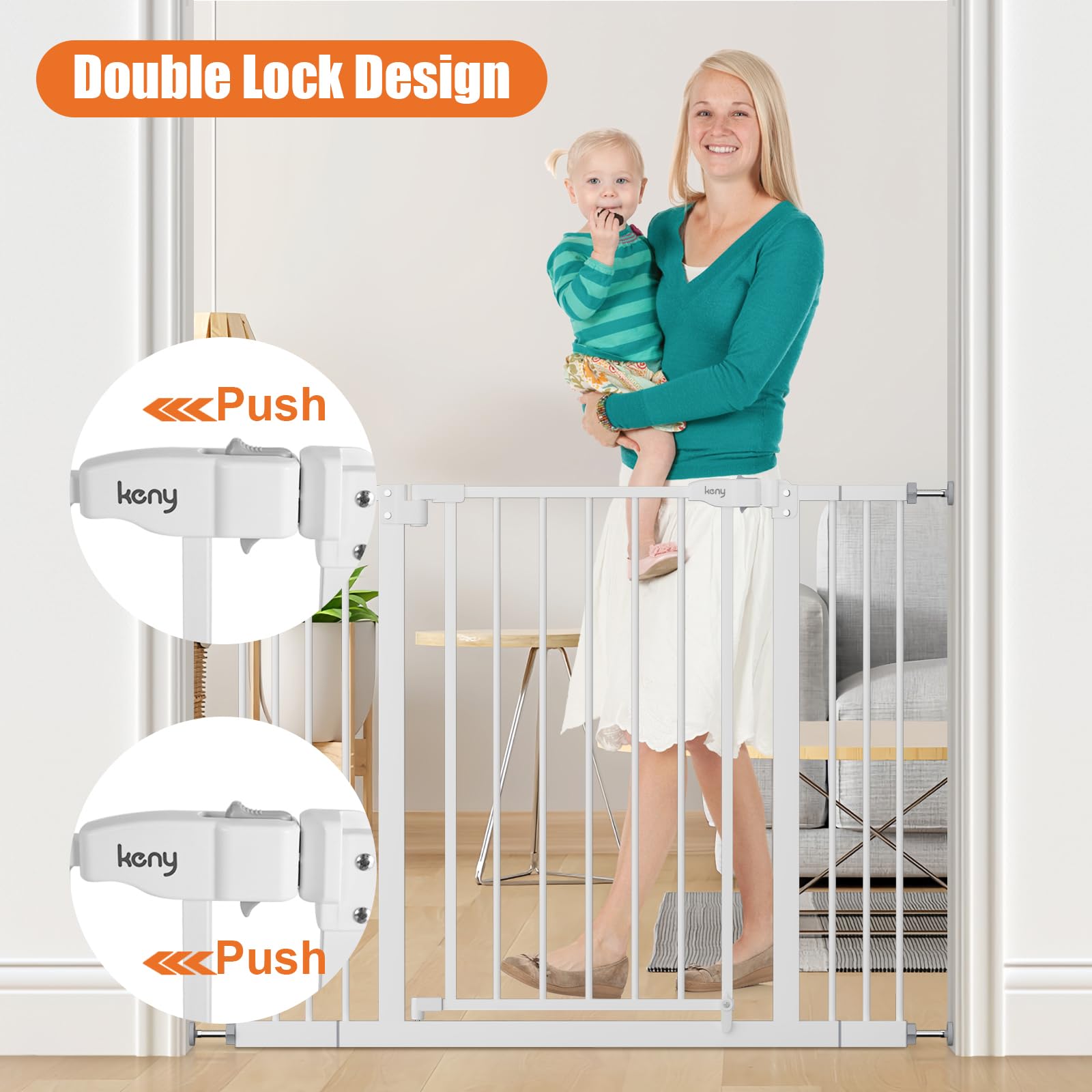 keny 29"-42.5" Baby Gate for Stairs, Auto Close Safety Dog Gate
