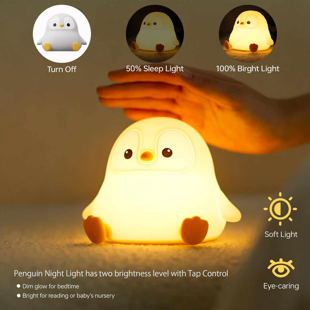 Penguin Night Light for Kids, Cute Penguin Lamp Silicone Baby Nursery Night Lamp, Dimmable Squishy
