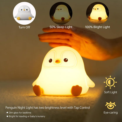 Penguin Night Light for Kids, Cute Penguin Lamp Silicone Baby Nursery Night Lamp, Dimmable Squishy