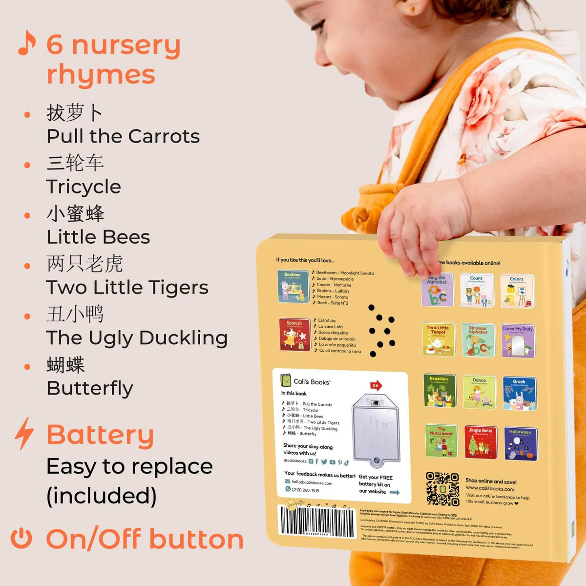 Cali's Books Chinese Nursery Rhymes Book - Sound Books for Toddlers 1-3. Chinese Baby Book - Music