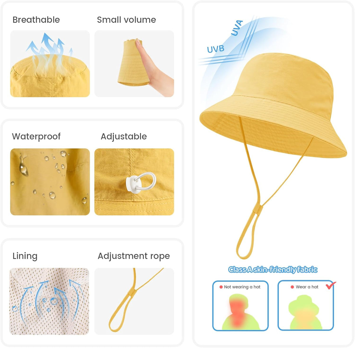 Baby Sun Hat 0-6 Years Toddler Boys Girls Adjustable Bucket Hats Kids Bucket Hats UPF 50+ Wide Brim