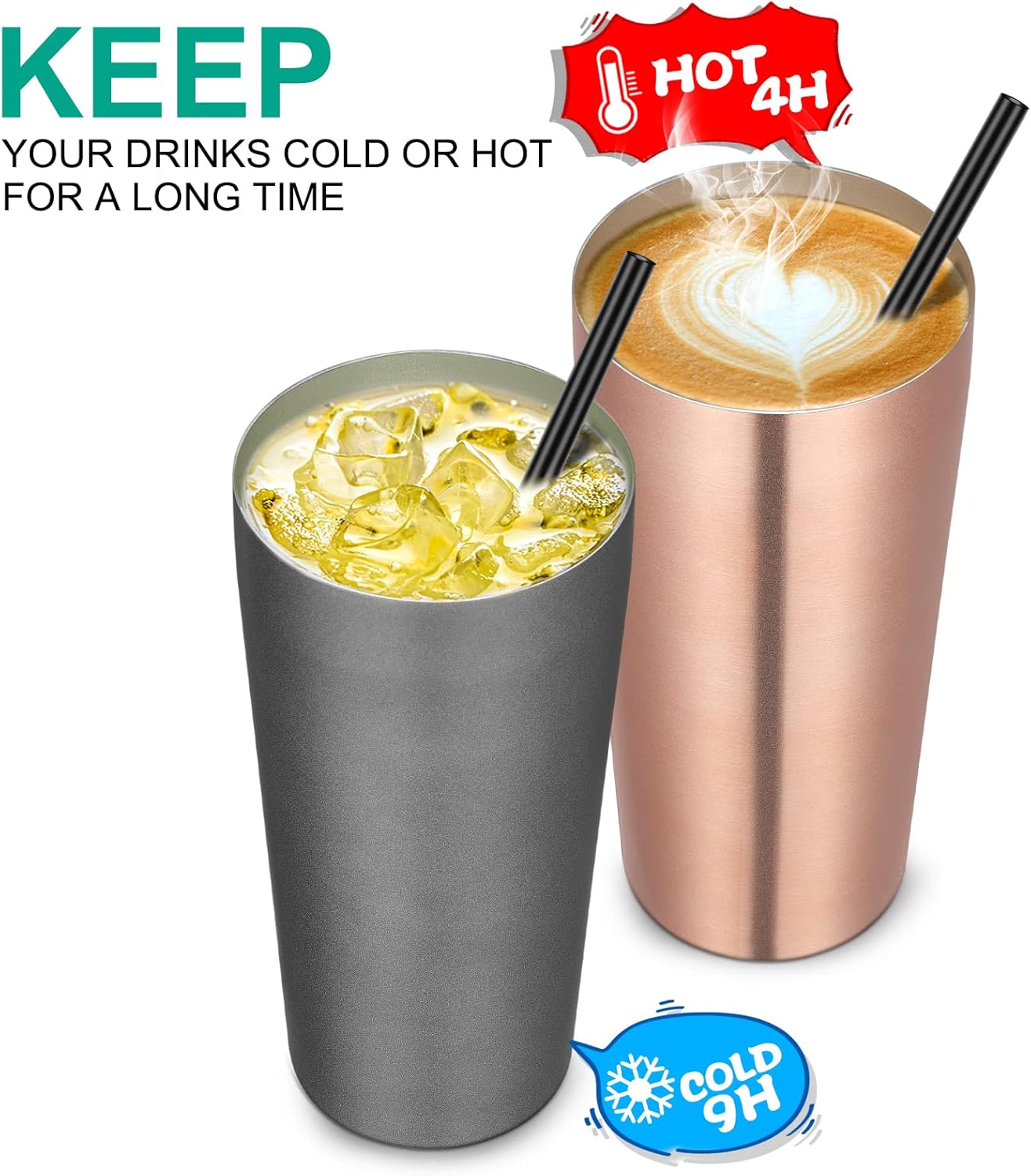 VEGOND 20oz Tumbler Bulk with Lid and Straw 1 Pack, Stainless Steel Vacuum Insulated Tumbler