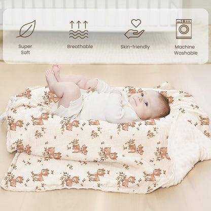 Konssy Baby Blankets for Unisex Boys Girls, Super Soft Nursery Minky Blankets with Muslin Cotton