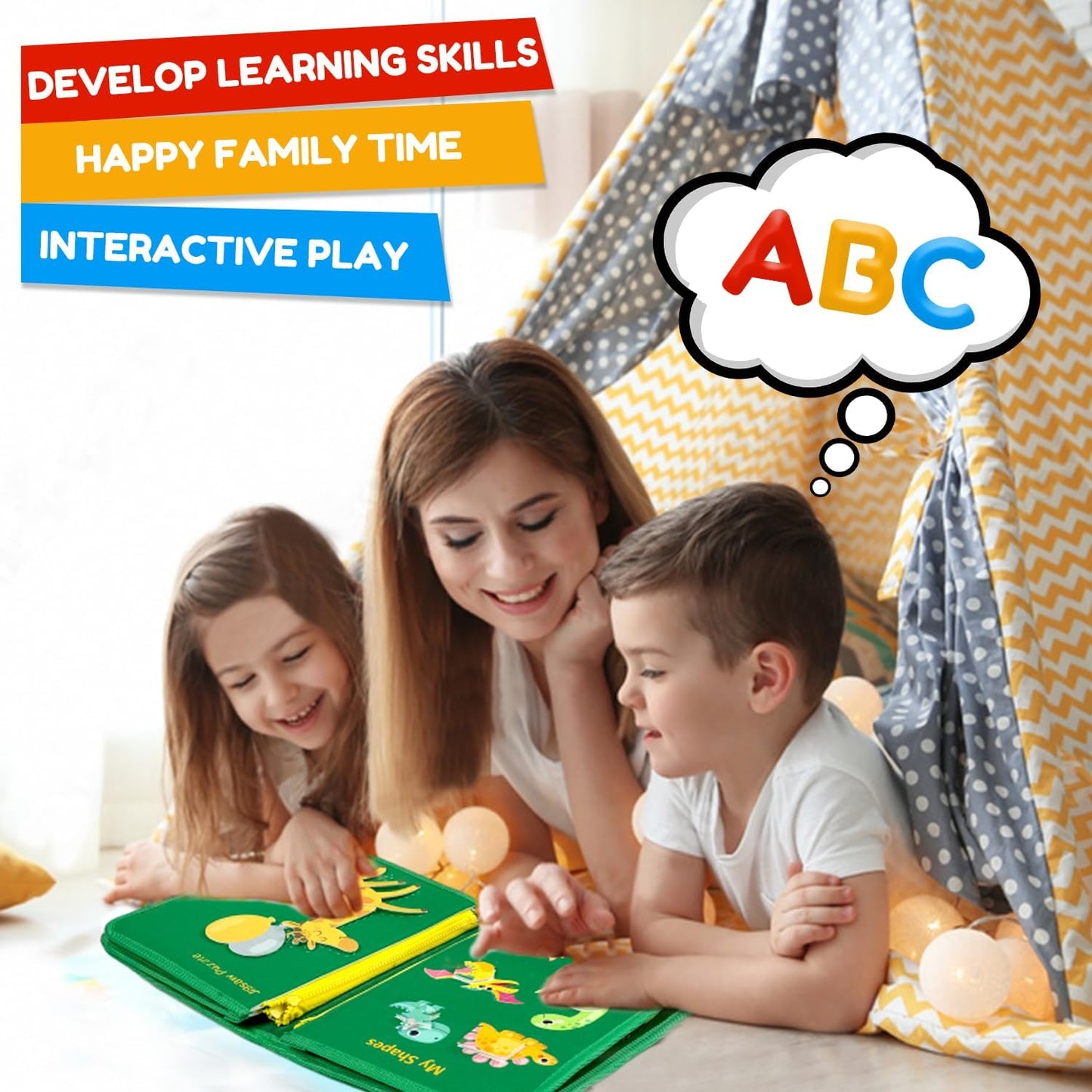 Qizfun Busy Board Book Montessori Toys for 1 2 3 4 Year Old, Boy Girl Birthday Gifts, Educational