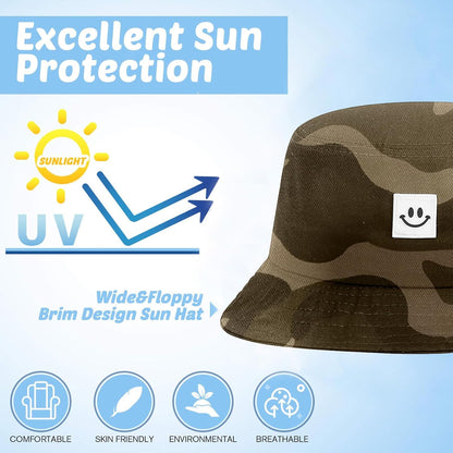 Kids Sun Hat Smile Face Bucket Hat for Girls Boys Summer Sun Protection Cotton Unisex Beach Cap