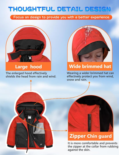 GEMYSE Toddler Boys Winter Coat Waterproof Ski Snow Jacket with Hood Thicken Warm Baby Jacket