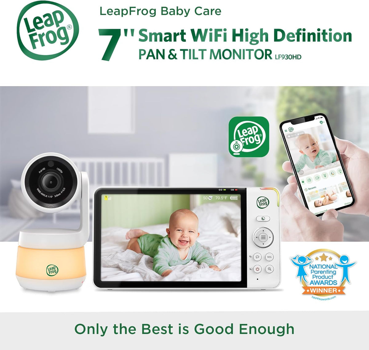 LeapFrog LF930HD Baby Monitor, 7” 720p HD Display,Video Baby Monitor with Camera and Audio, 1080p