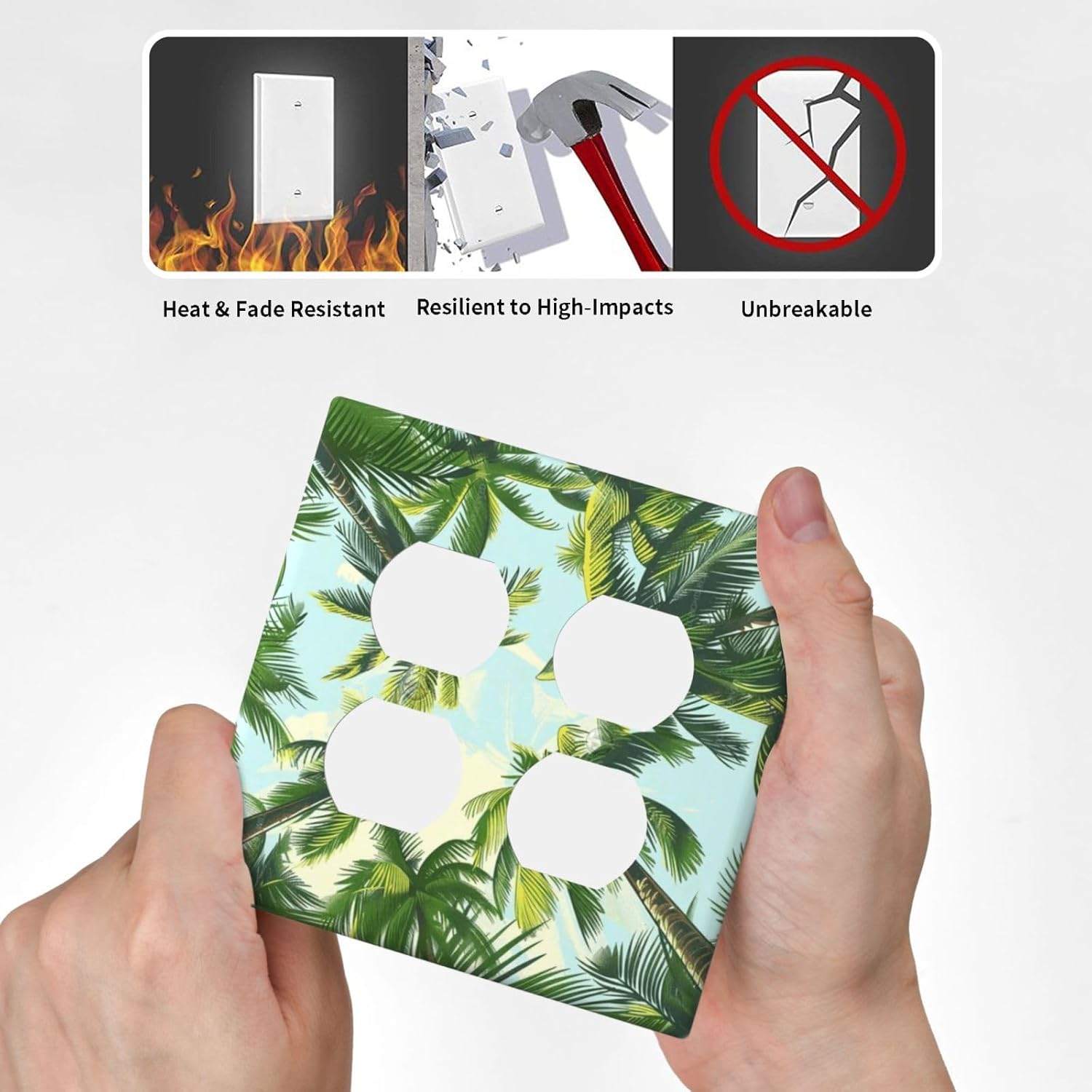 Summer Sky Coconut Palms Trees Green Plants Leaf Outlet Covers 2 Gang Double Duplex Decorative
