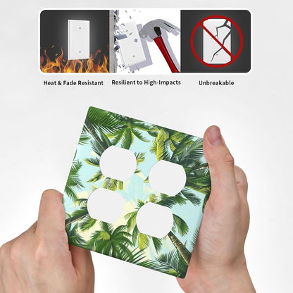 Summer Sky Coconut Palms Trees Green Plants Leaf Outlet Covers 2 Gang Double Duplex Decorative